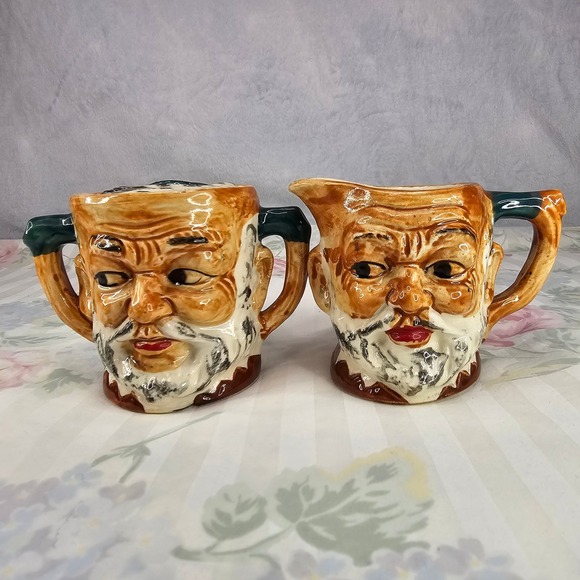 Vintage Ceramic Old Man Face Creamer‎ and Sugar Bowl Set with Lids - Picture 9 of 10